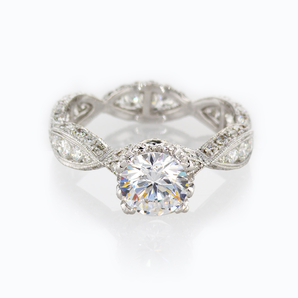 Art Deco Engagement Ring Setting, 18k White Gold