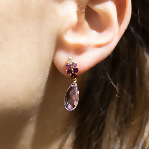 Multi-Gemstone Cluster Drop Earring in 14k Yellow Gold