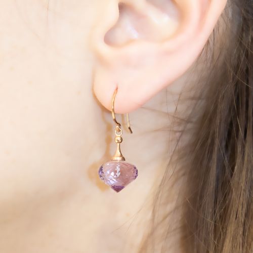 Faceted Natural Amethyst Drop Dangle Earring, 14k Rose Gold