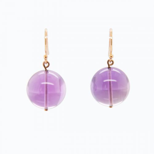 Natural Amethyst Dangle Earrings, 14k Yellow Gold