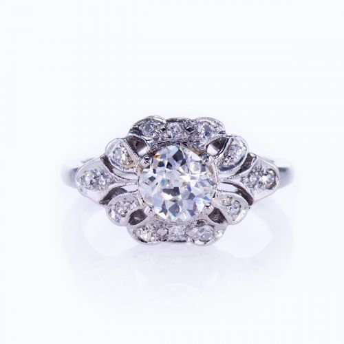 Vintage Floral Halo Engagement Ring