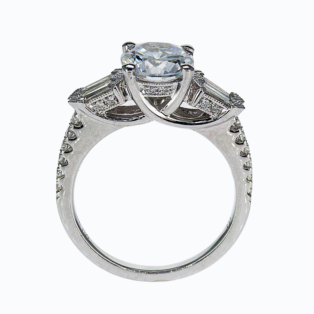 Baguette Diamond Engagement Ring, Vintage inspired  (semi mount)
