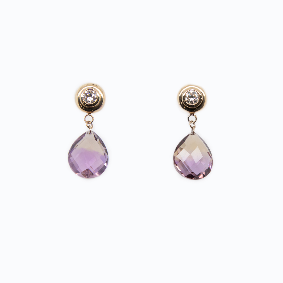 Diamond and Ametrine Drop Dangle Earrings, 14k Yellow Gold