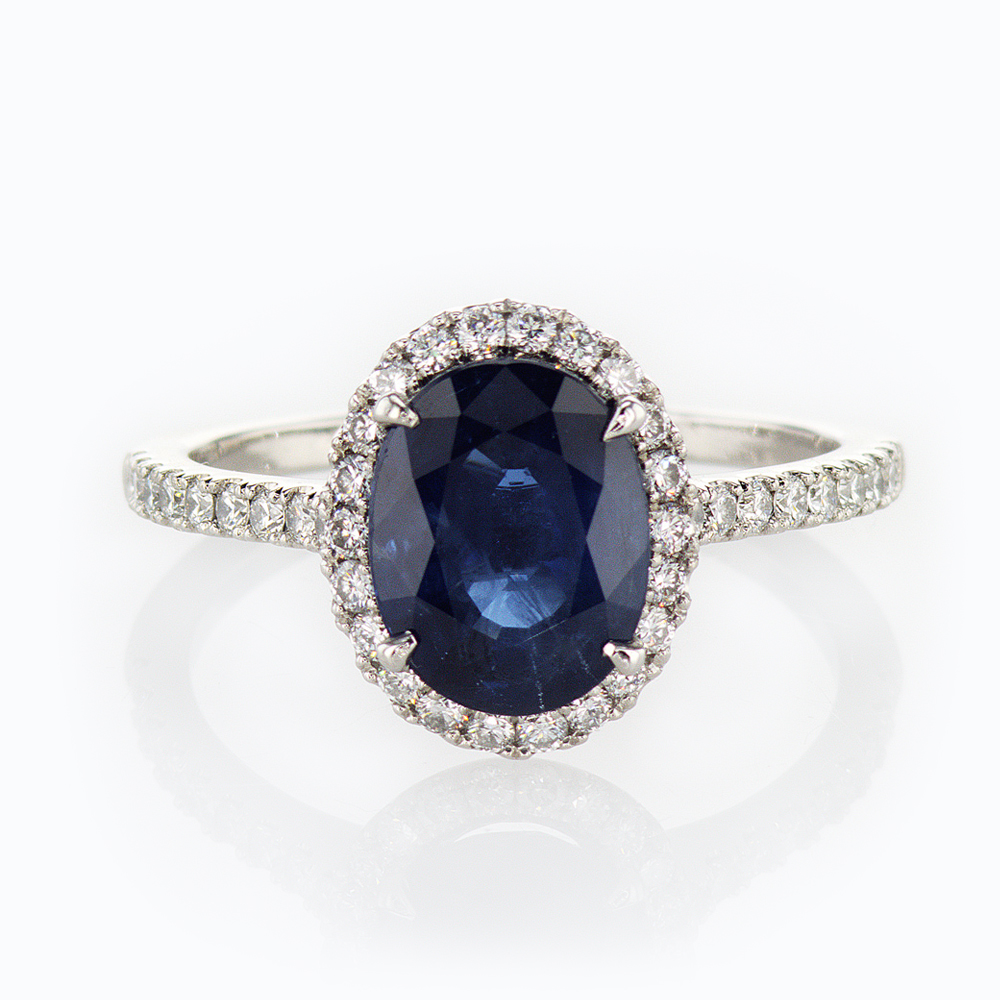 Dino Lonzano Oval Blue Sapphire in Diamond Halo Engagement Ring, Platinum