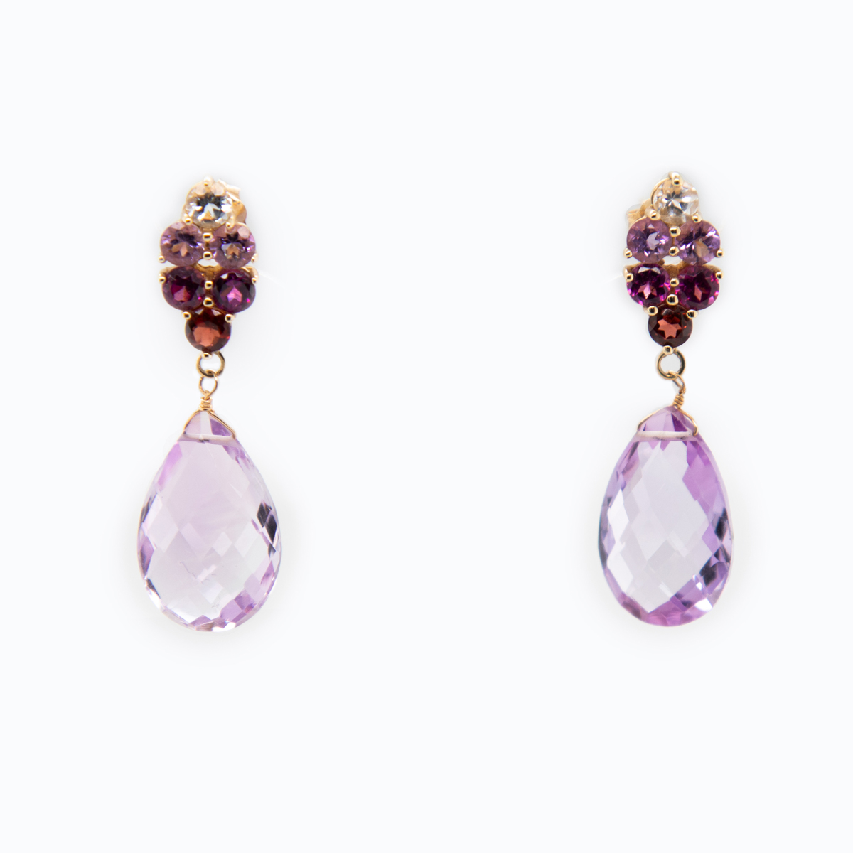 Multi-Gemstone Cluster Drop Earring in 14k Yellow Gold