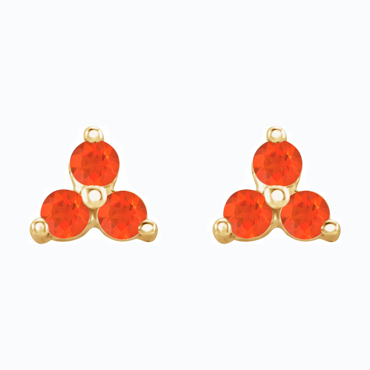 Natural Mexican Fire Opal Three Stud Earring, 14k Yellow Gold