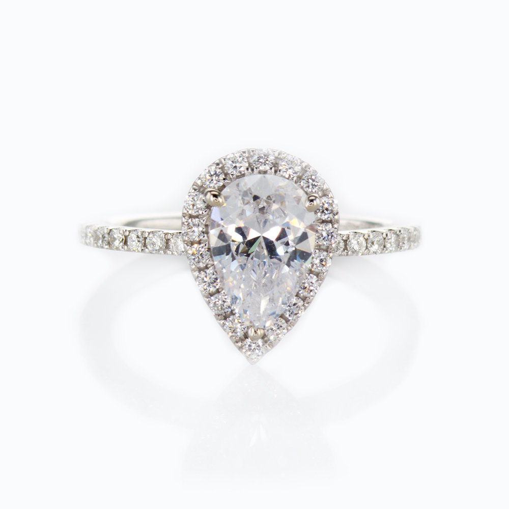 Pear Brilliant Diamond Halo Engagement Ring, 14k White Gold
