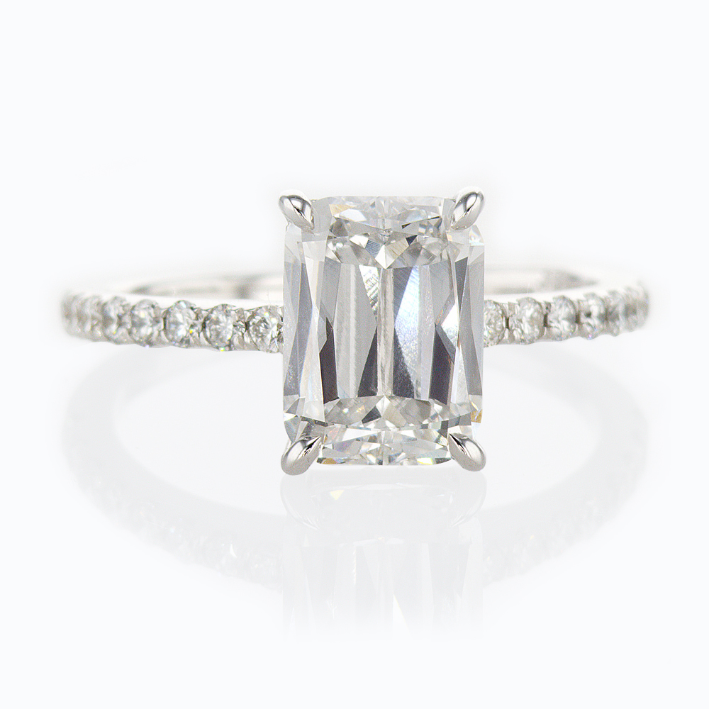 Unique Pillow-cut Diamond Engagement Ring, 18k White Gold