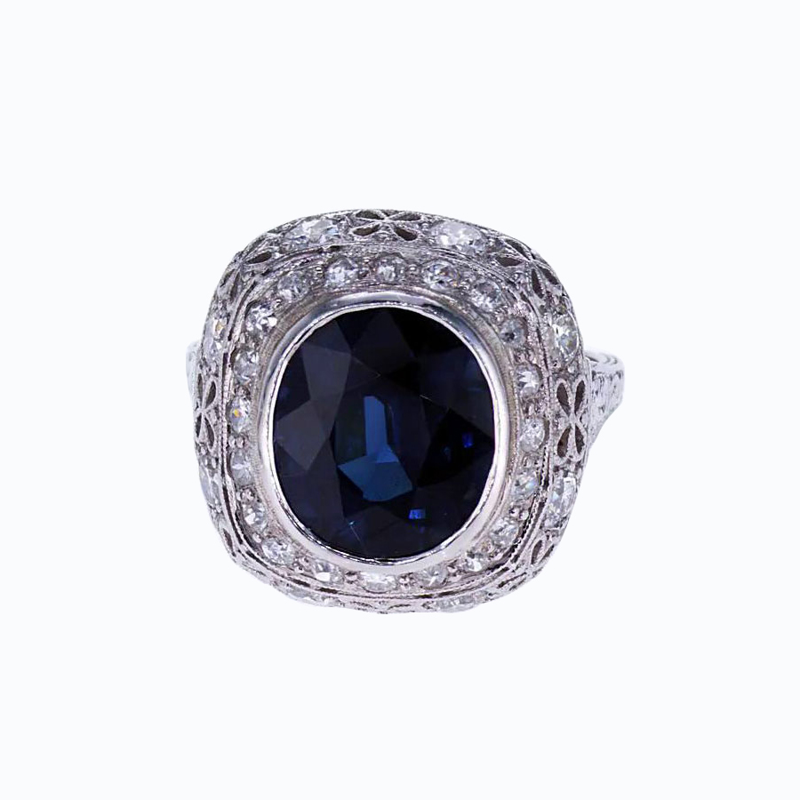 Vintage Blue Sapphire and Diamond Engagement Ring