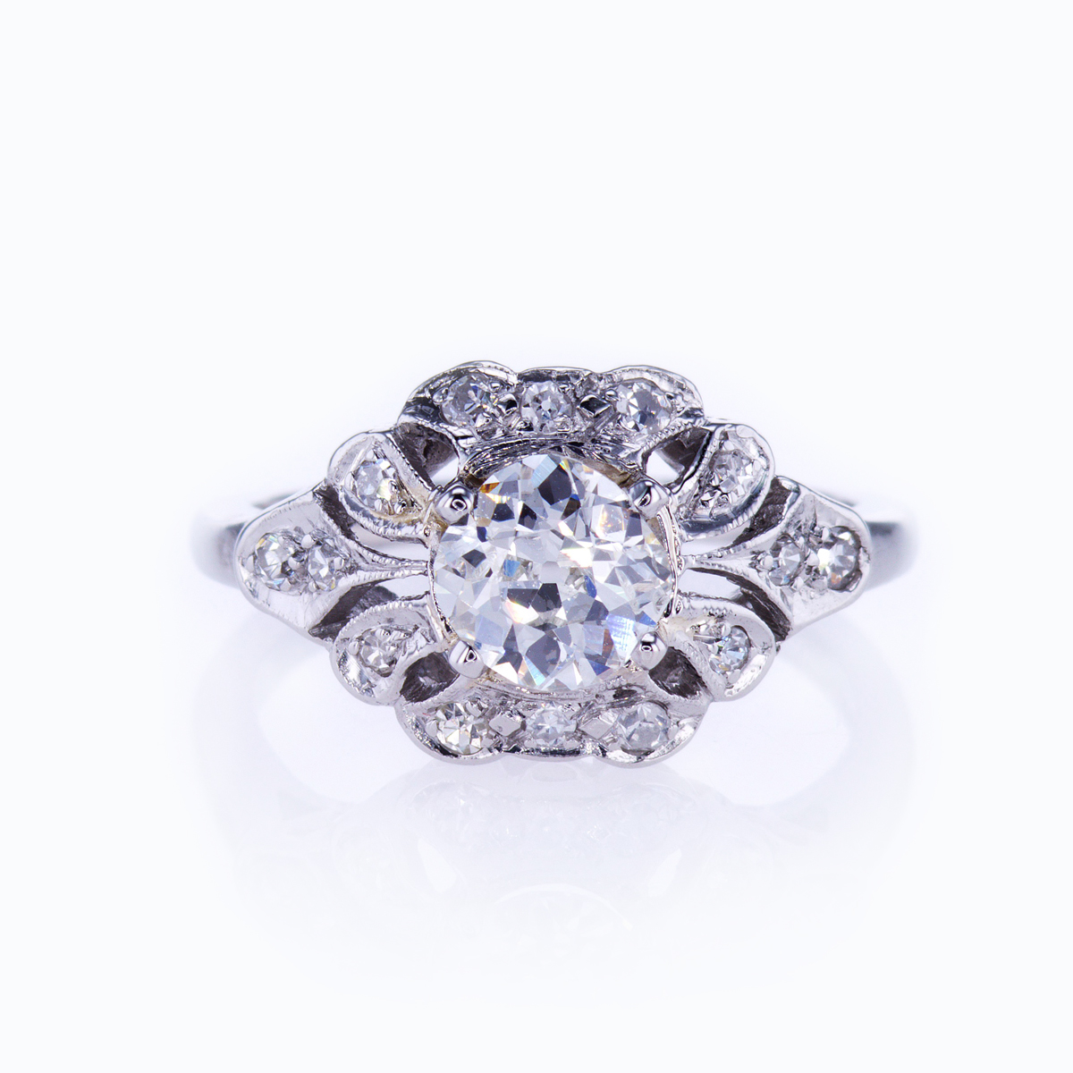 Vintage Floral Halo Engagement Ring