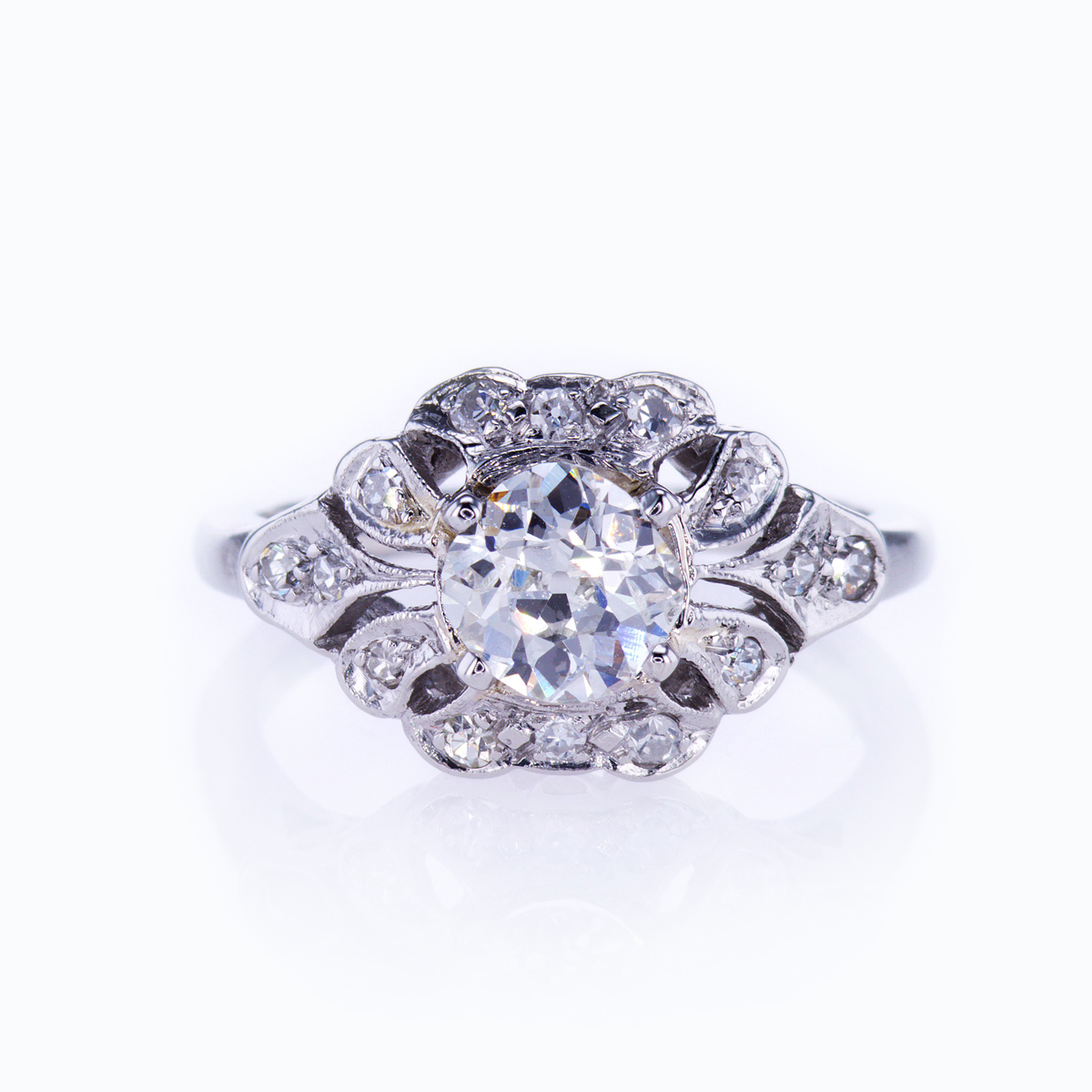 Vintage Floral Halo Engagement Ring