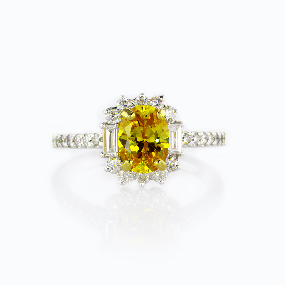Yellow Sapphire Ring with Diamond Halo, in 18k White Gold