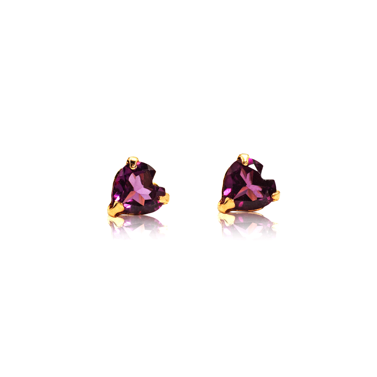 Heart Shaped Stud Earrings in 18k Yellow Gold with Rhodolite Garnet