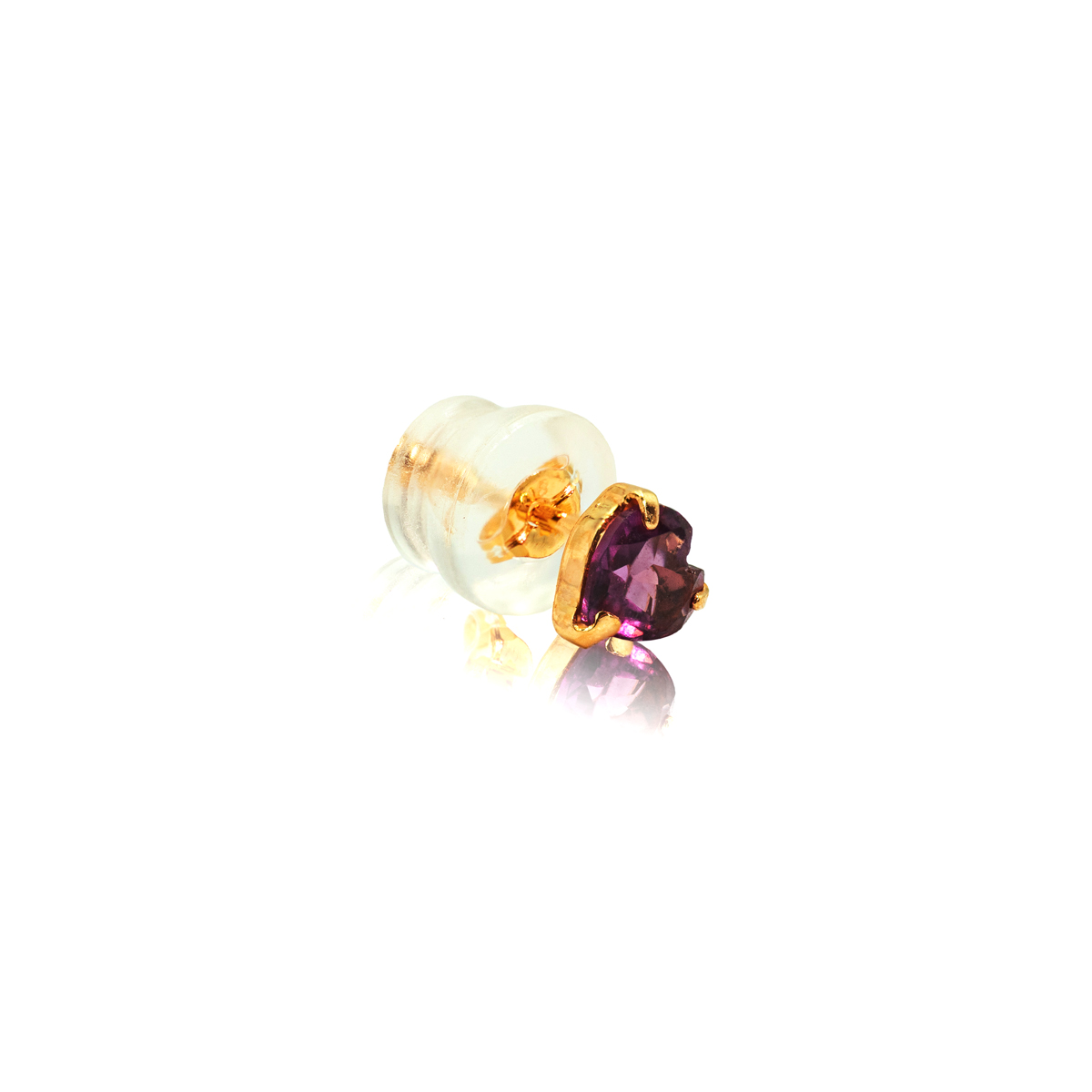 Heart Shaped Stud Earrings in 18k Yellow Gold with Rhodolite Garnet