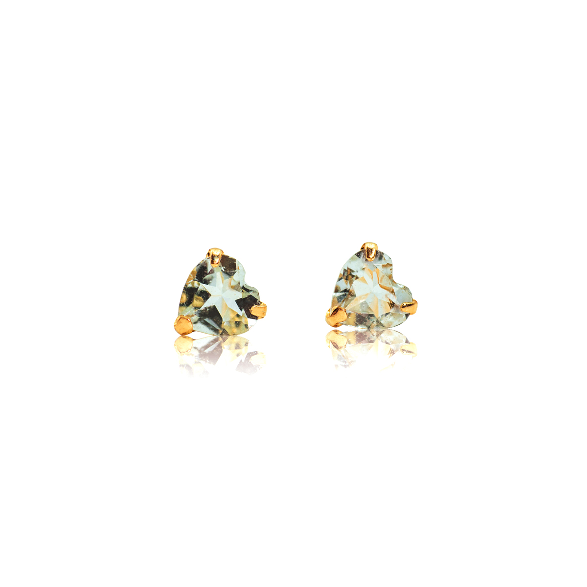 Heart Shaped Aquamarine Stud Earrings in 18k Yellow Gold