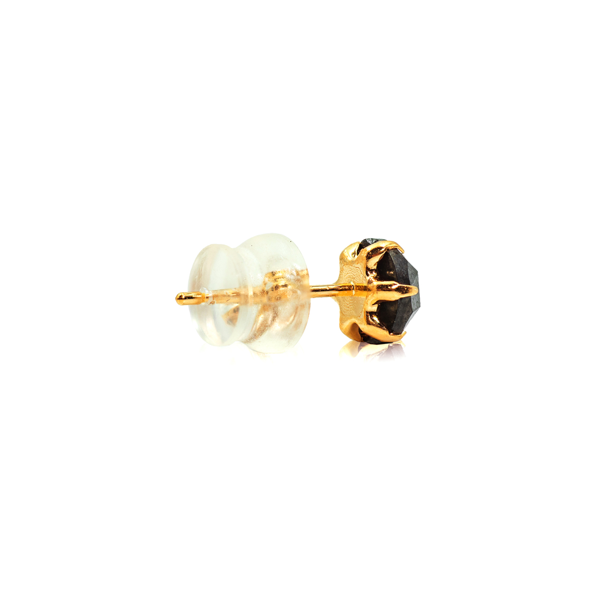 Round Shaped Stud Earrings in 18k Yellow Gold with Natural Black Diamond