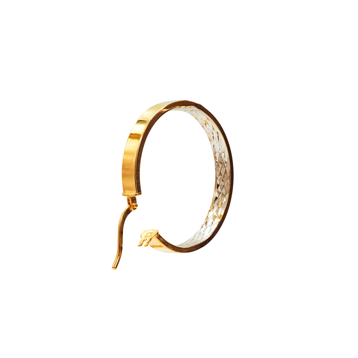 Two Tone Sculpted Box Hoop Earrings in 14k Yellow Gold