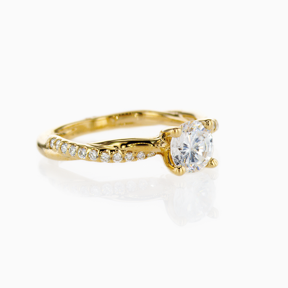 Diamond Accented Twist Pave Engagement Ring, 14k Yellow Gold