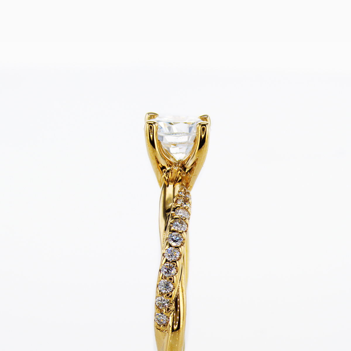 Diamond Accented Twist Pave Engagement Ring, 14k Yellow Gold
