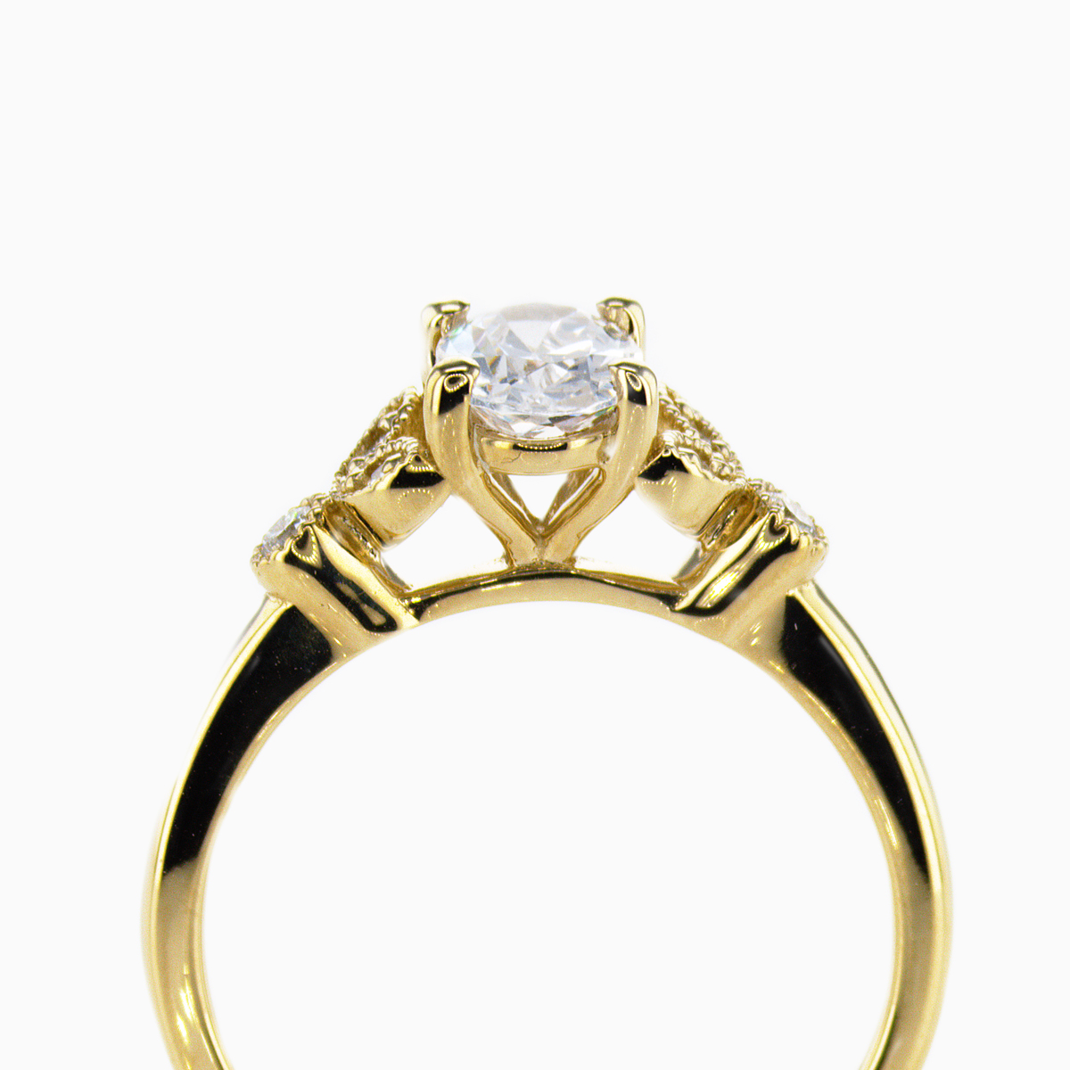 Vintage leaf motif Diamond Engagement Ring, 14k Yellow Gold