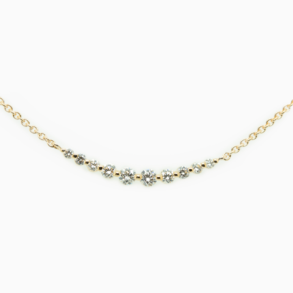 Diamond Curved Bar Necklace, 14k Yellow Gold