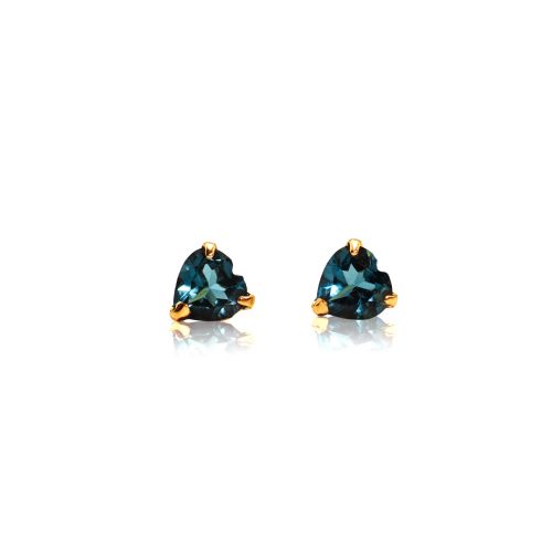 Heart Shaped Stud Earrings in 18k Yellow Gold with Blue Topaz
