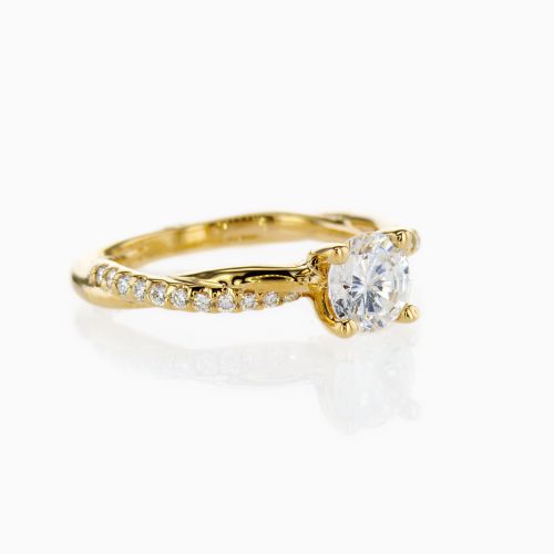 Diamond Accented Twist Pave Engagement Ring, 14k Yellow Gold