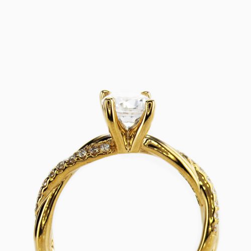 Diamond Accented Twist Pave Engagement Ring, 14k Yellow Gold
