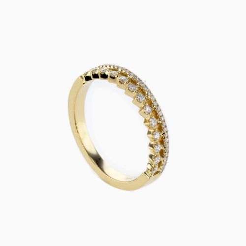 Double Row Diamond Wedding Band, 14k Yellow Gold