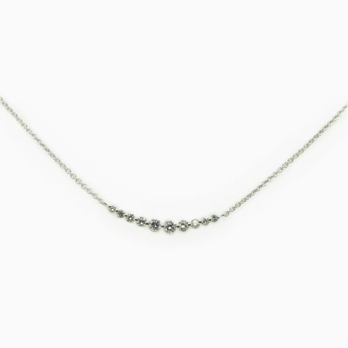Diamond Curved Bar Necklace, 14k White Gold
