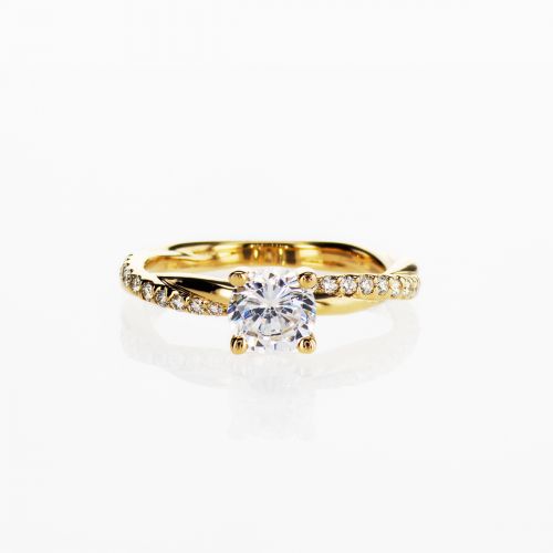 Diamond Accented Twist Pave Engagement Ring, 14k Yellow Gold