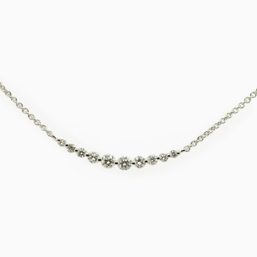 Diamond Curved Bar Necklace, 14k White Gold