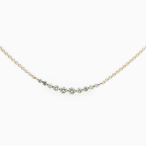 Diamond Curved Bar Necklace, 14k Yellow Gold