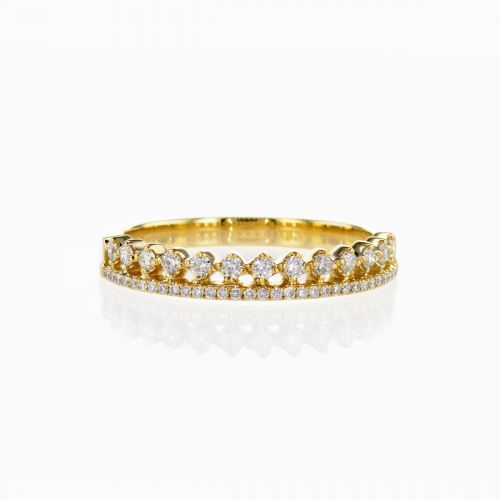 Double Row Diamond Wedding Band, 14k Yellow Gold