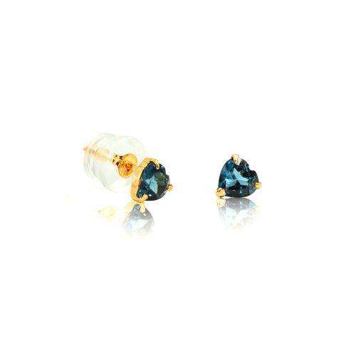 Heart Shaped Stud Earrings in 18k Yellow Gold with Blue Topaz