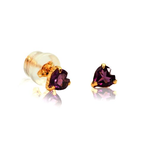 Heart Shaped Stud Earrings in 18k Yellow Gold with Rhodolite Garnet