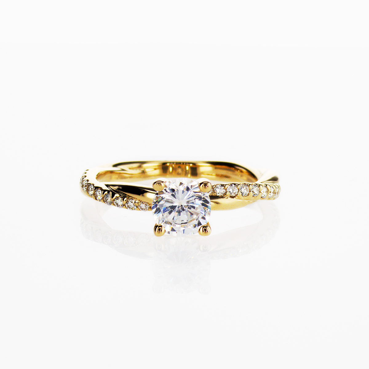 Diamond Accented Twist Pave Engagement Ring, 14k Yellow Gold