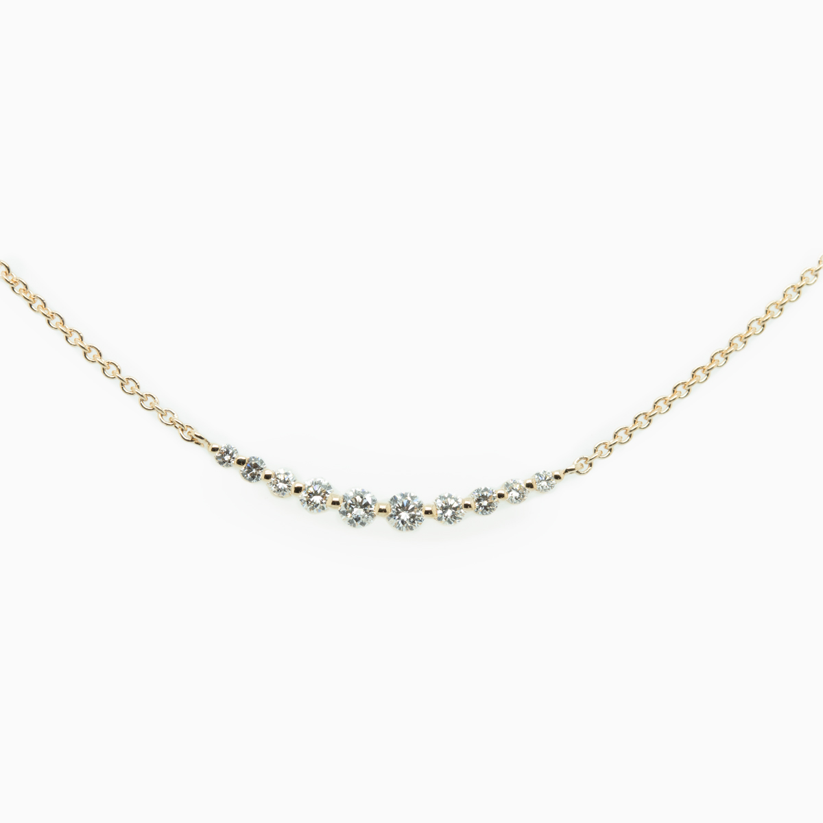 Diamond Curved Bar Necklace, 14k Yellow Gold