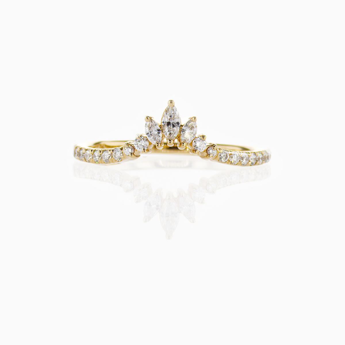 Marquise and Round Diamond Stackable Wedding Band, 14k Yellow Gold