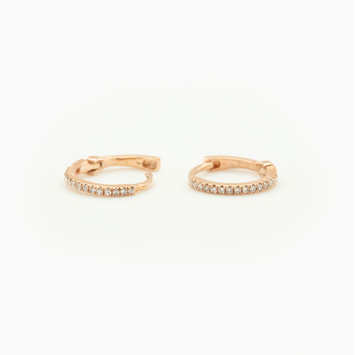 Petite Diamond Huggie Hoop Earrings, 14k Gold