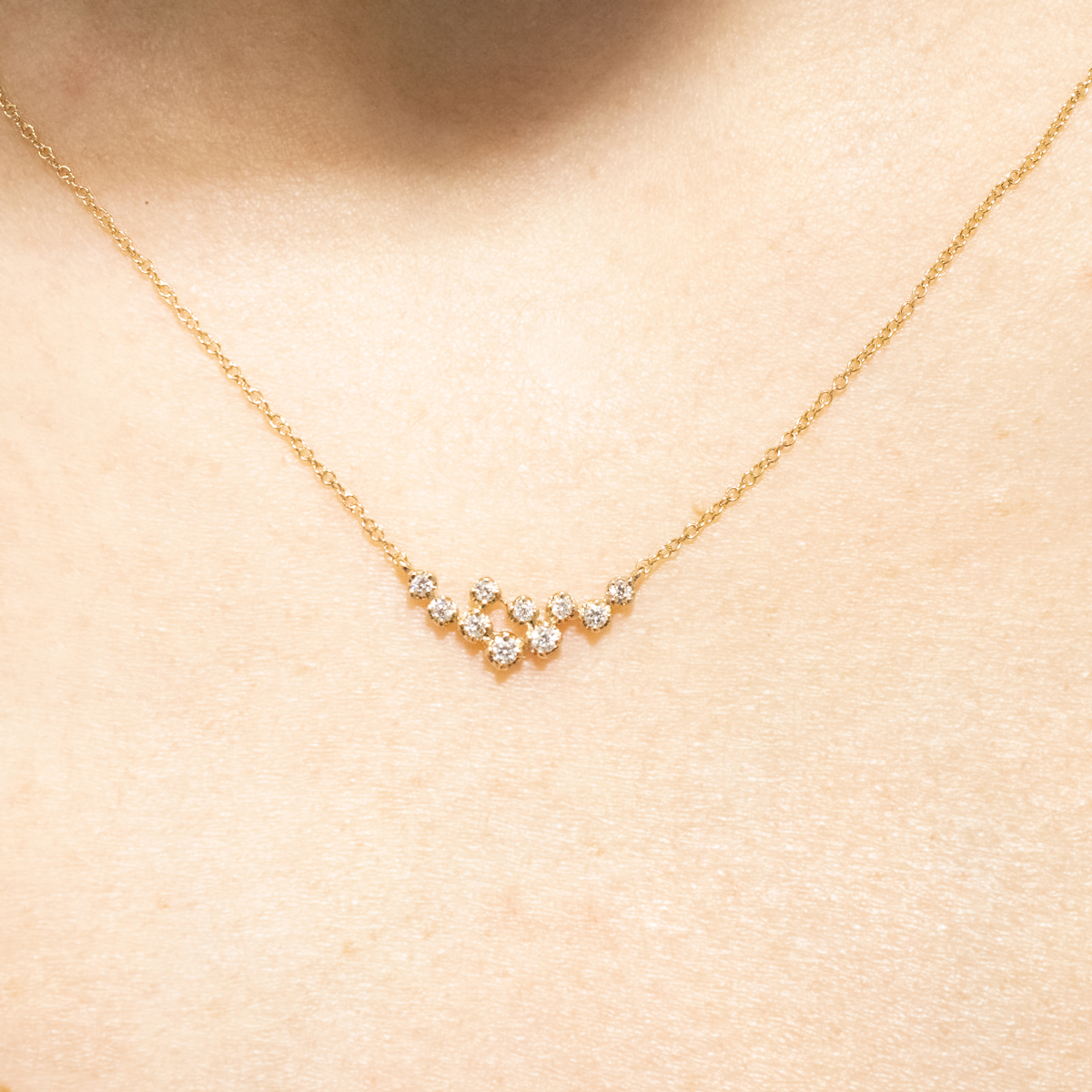 Asymmetrical Diamond Bar Necklace, 14k Yellow Gold