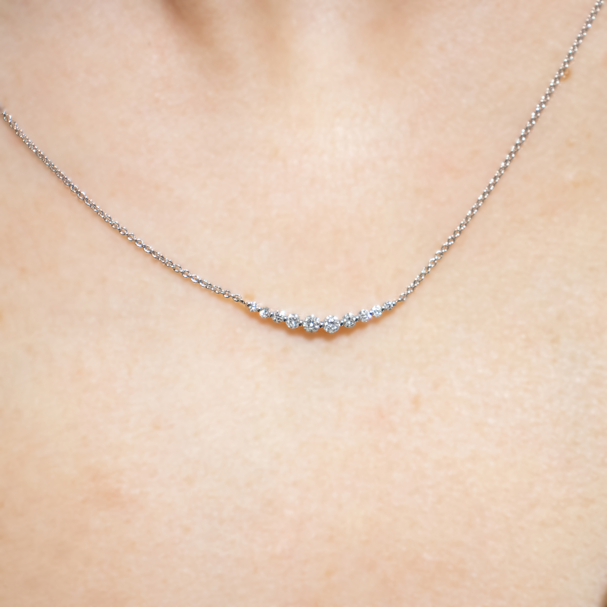 Diamond Curved Bar Necklace, 14k White Gold