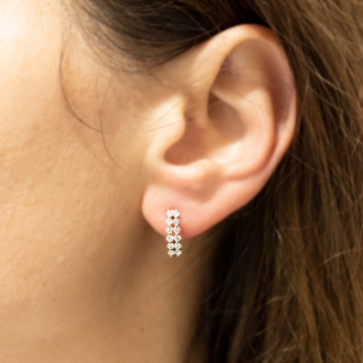 Double Row Diamond Hoop Earrings, 14k White Gold