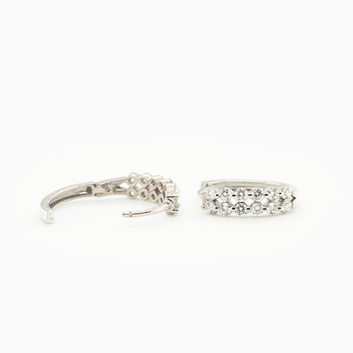 Double Row Diamond Hoop Earrings, 14k White Gold