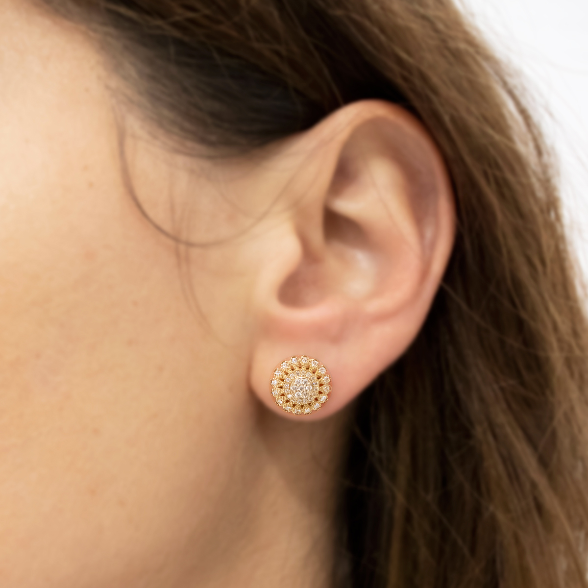 Dino Lonzano Solare Diamond Halo Stud Earrings, 14k Yellow Gold