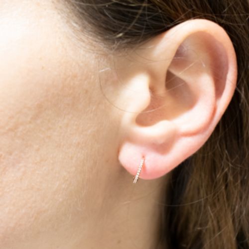 Petite Diamond Huggie Hoop Earrings, 14k Gold