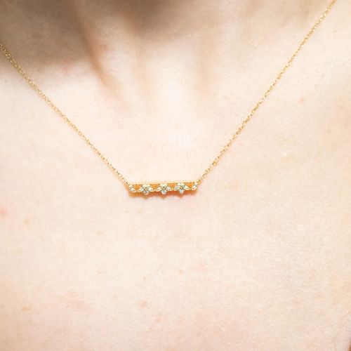 Petite Natural Diamond Bar Necklace with Floral Motif