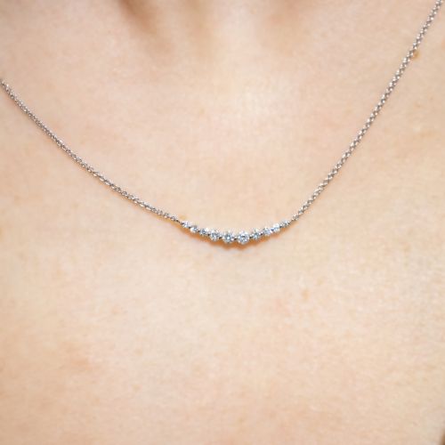 Diamond Curved Bar Necklace, 14k White Gold