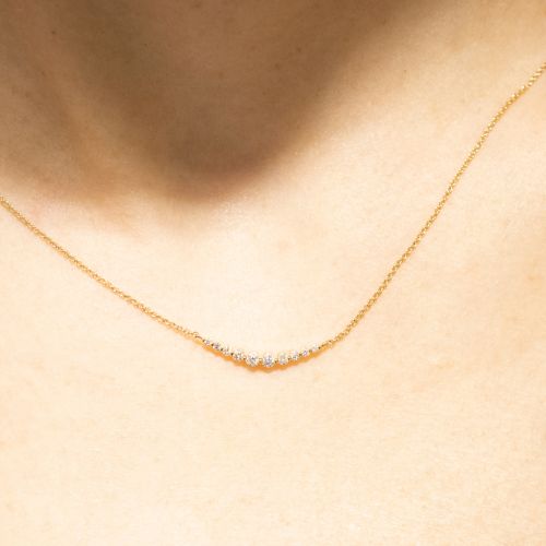 Diamond Curved Bar Necklace, 14k Yellow Gold