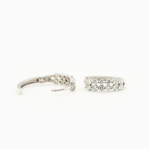 Double Row Diamond Hoop Earrings, 14k White Gold